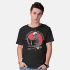 Model wearing black Weekend Reader – Horror Graphic T-Shirt