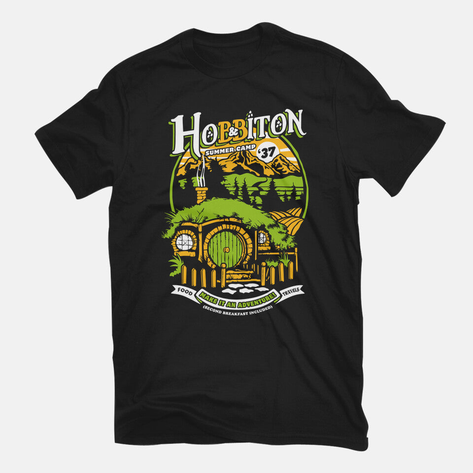 Shire Summer Camp – Fantasy Graphic T-Shirt in black, flat-lay product view