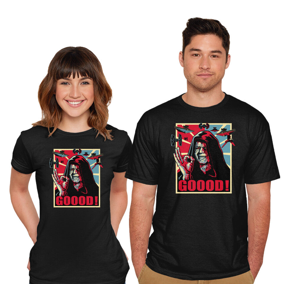 Model wearing black Goood – Sci-Fi Graphic T-Shirt