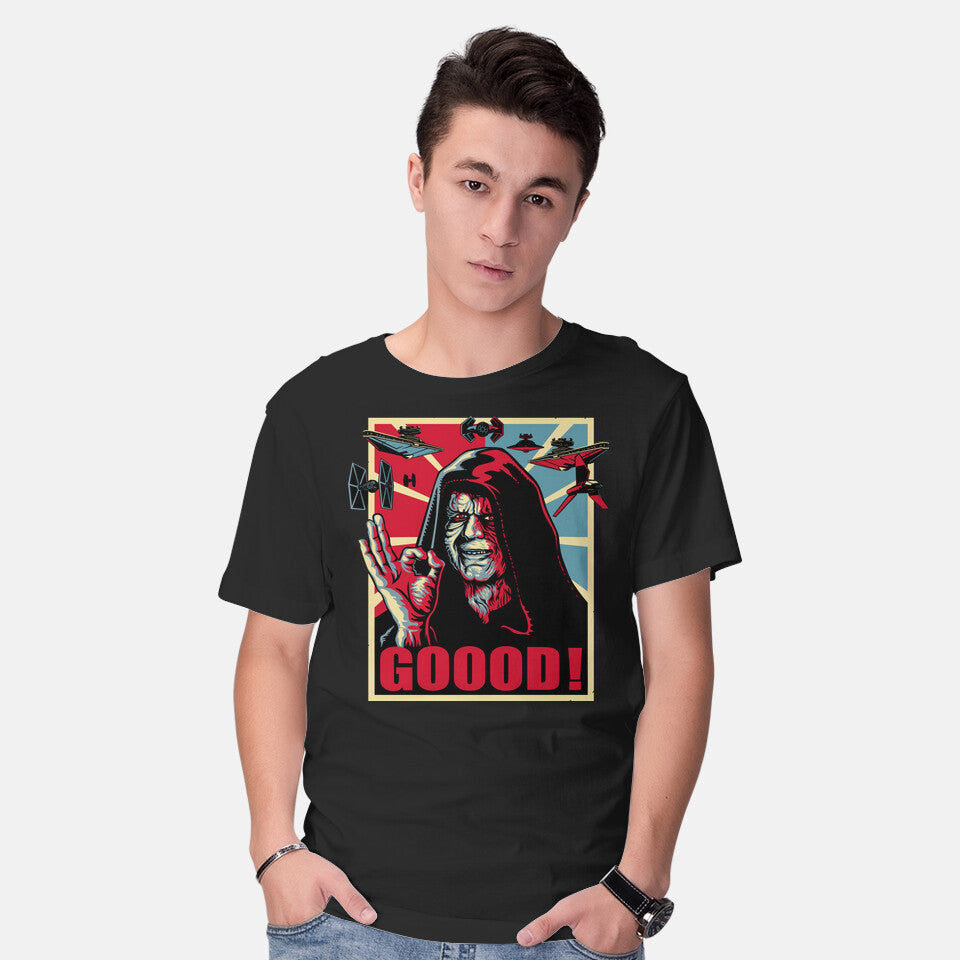 Model wearing black Goood – Sci-Fi Graphic T-Shirt