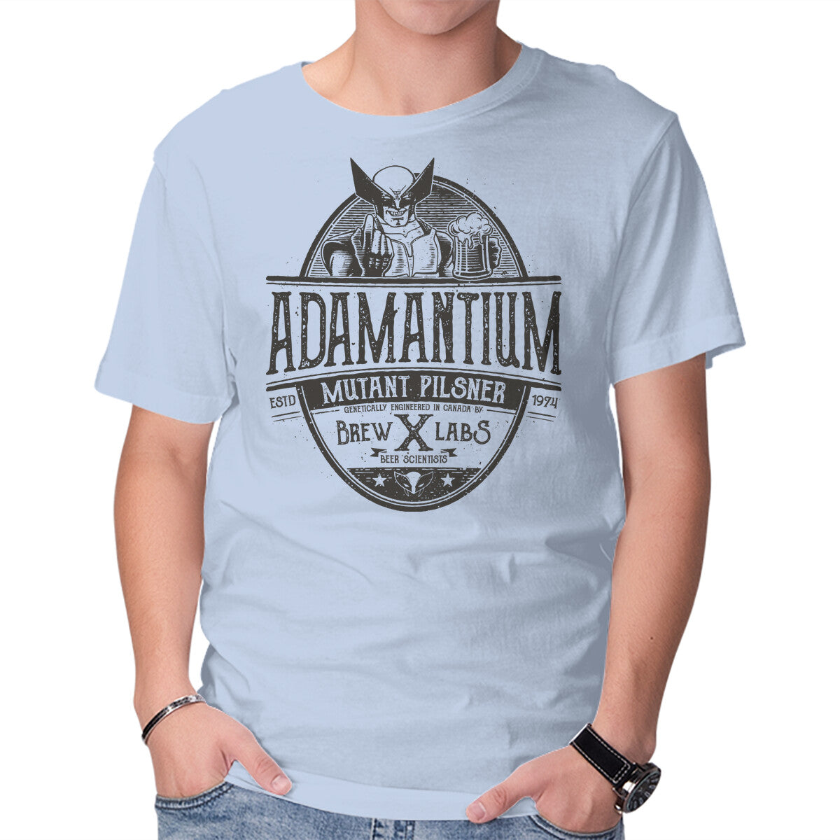 Mutant Pilsner – Sci-Fi Graphic T-Shirt in blue, product display