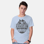 Model wearing blue Mutant Pilsner – Sci-Fi Graphic T-Shirt