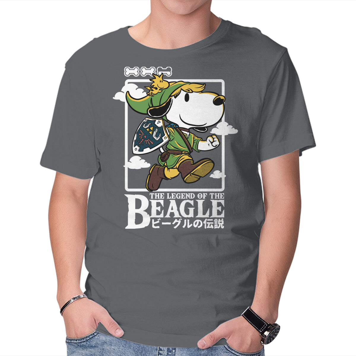 The Legend Of The Beagle – Gaming Graphic T-Shirt in charcoal, product display