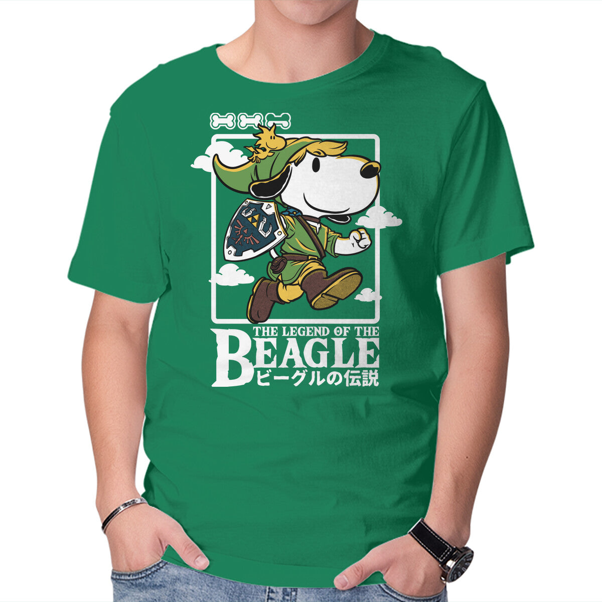 The Legend Of The Beagle – Gaming Graphic T-Shirt in green, product display