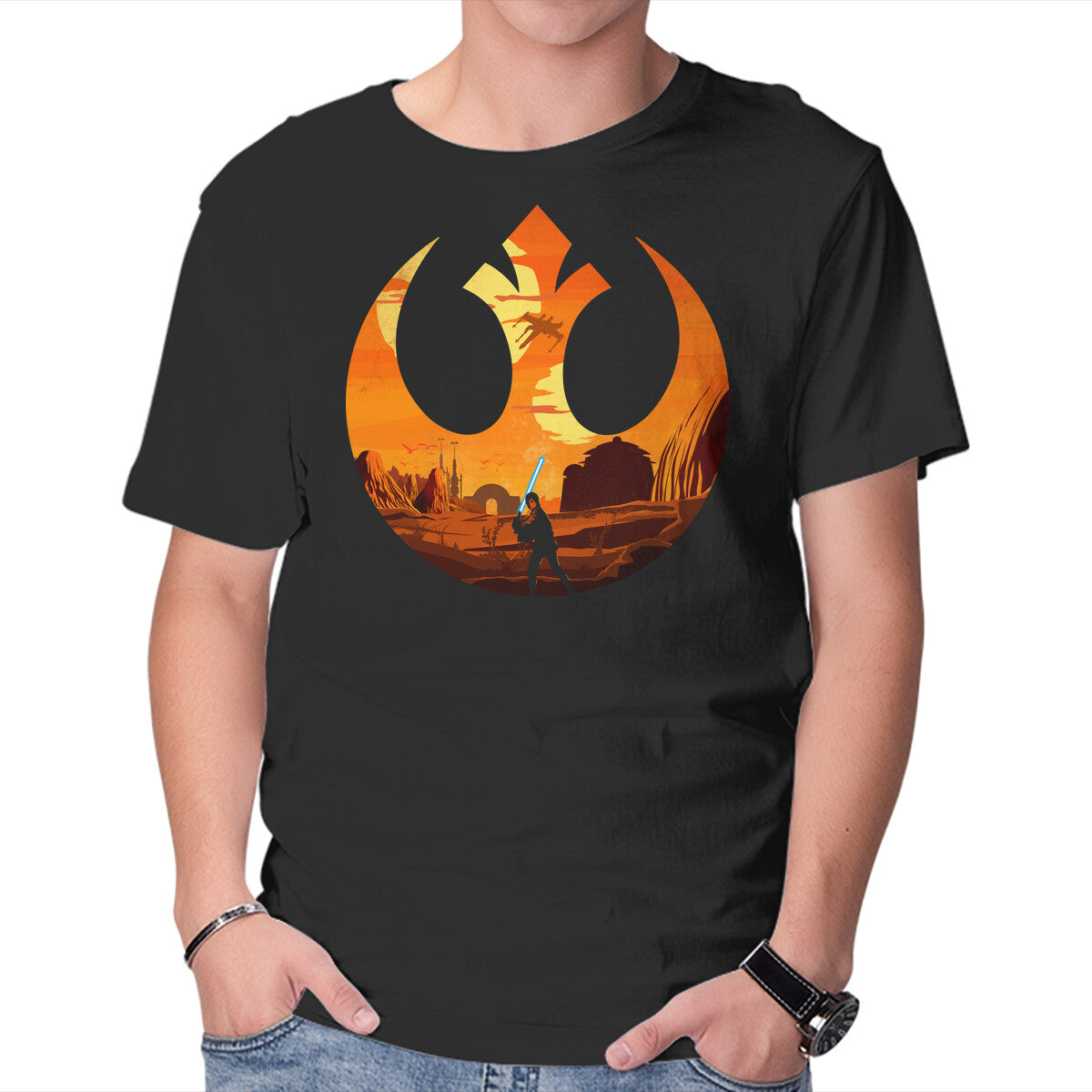 The Knight Farmer – Sci-Fi Graphic T-Shirt in black, product display