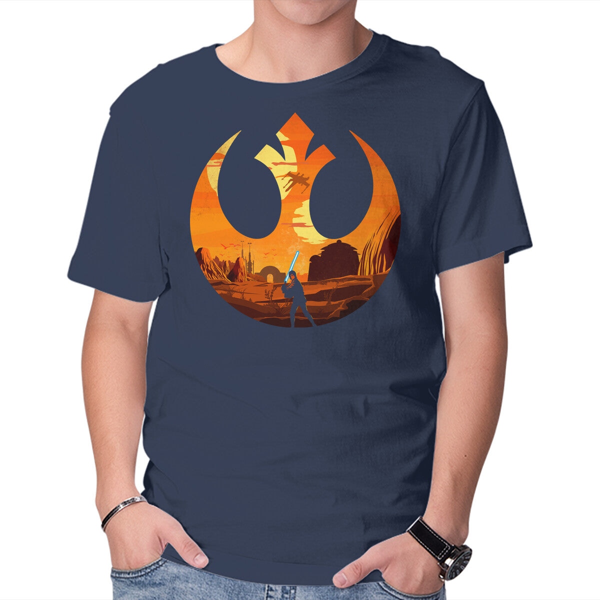 The Knight Farmer – Sci-Fi Graphic T-Shirt in navy, product display