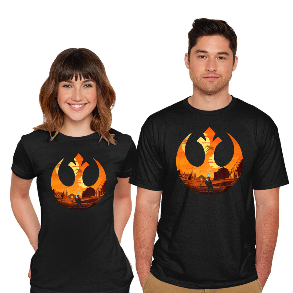 Model wearing black The Knight Farmer – Sci-Fi Graphic T-Shirt
