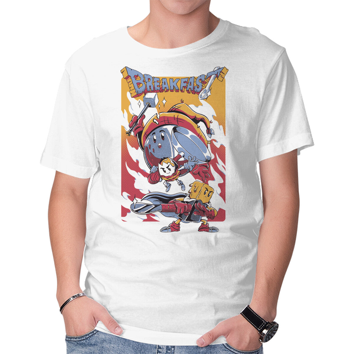 Breakfast Quest – Gaming Graphic T-Shirt in white, product display