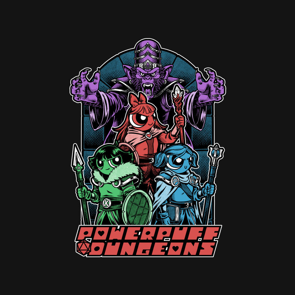 Power Girls Dungeons Graphic T-Shirt design artwork for black graphic T-shirt