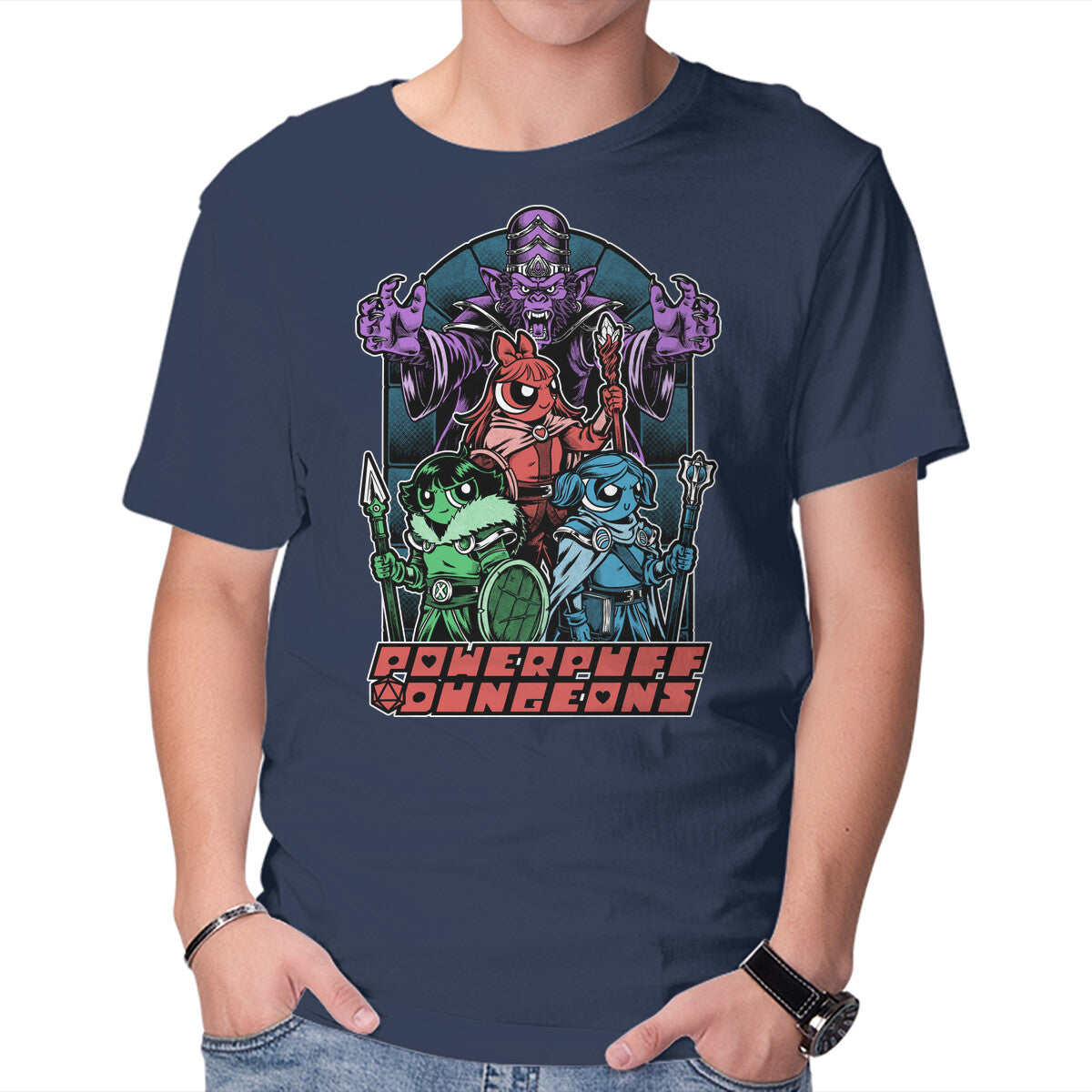 Power Girls Dungeons Graphic T-Shirt in navy, product display
