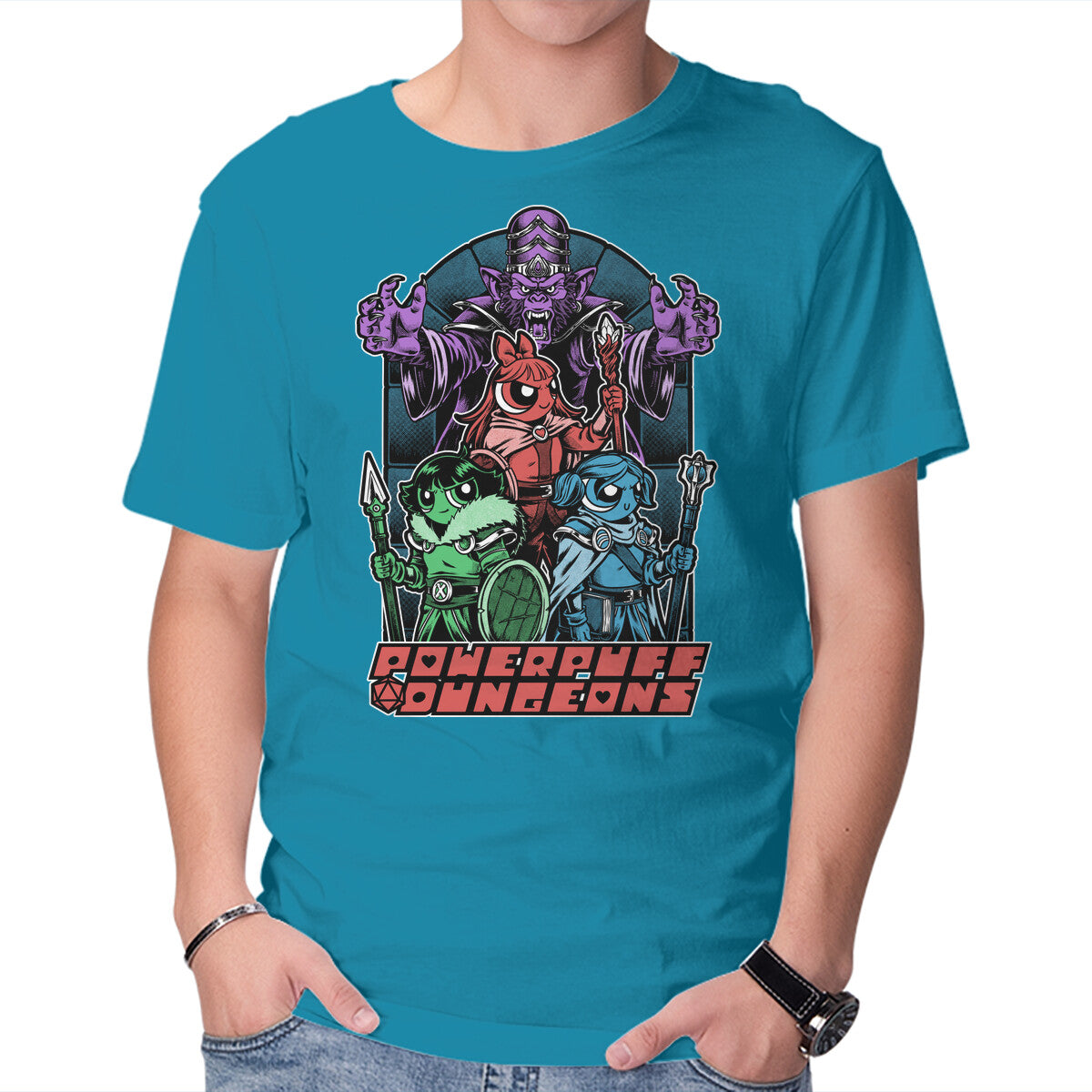 Power Girls Dungeons Graphic T-Shirt in turquoise, product display