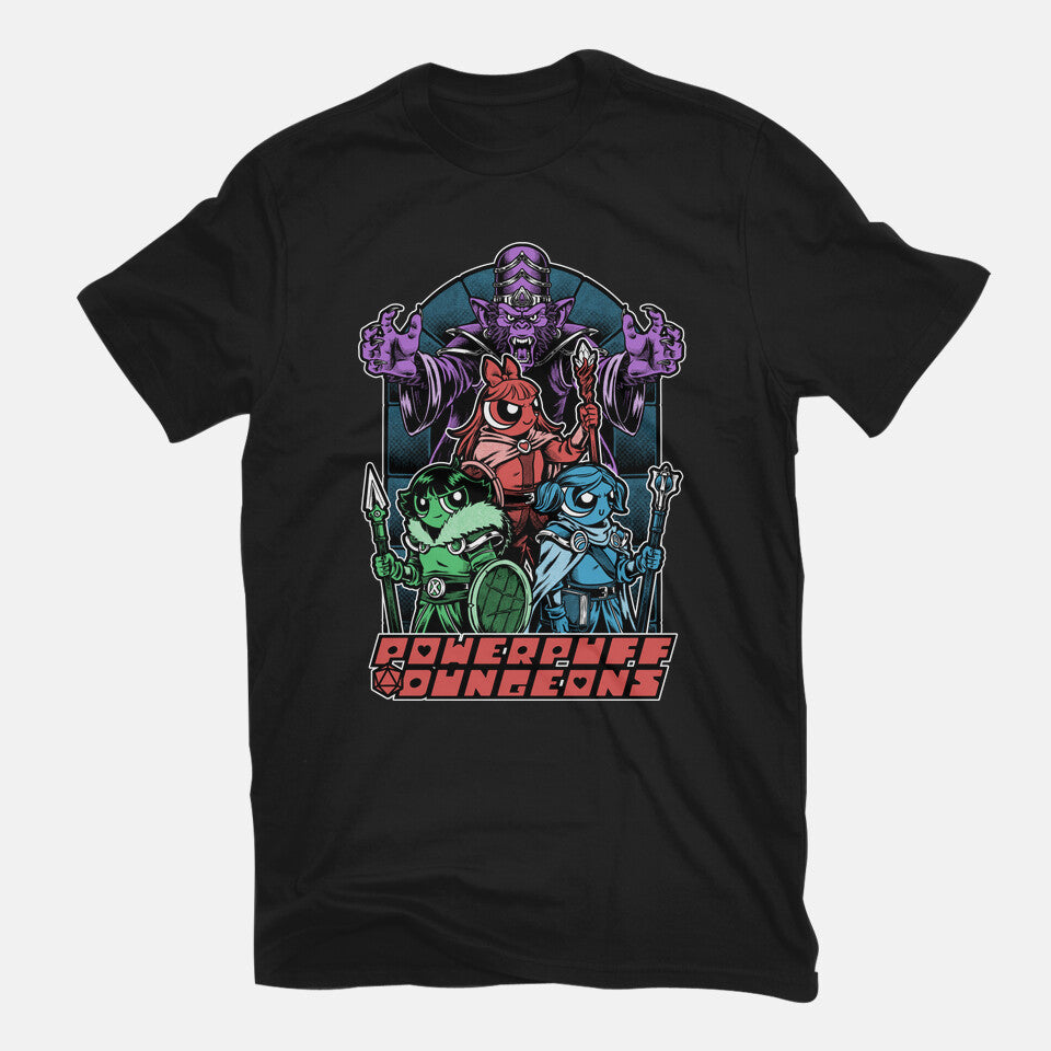 Power Girls Dungeons Graphic T-Shirt in black, flat-lay product view