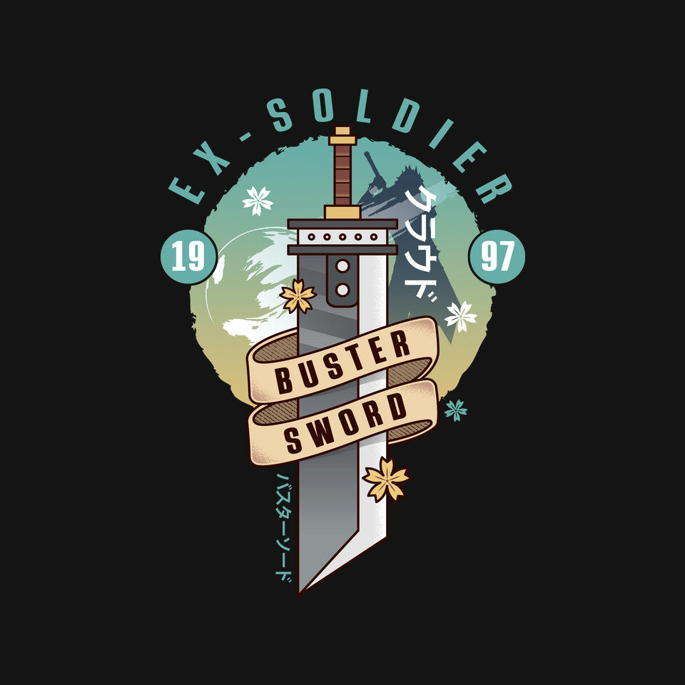 Cloud Buster Sword Emblem – Gaming Graphic T-Shirt design artwork for black graphic T-shirt
