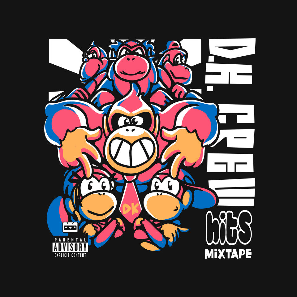 DK Crew Mixtape – Gaming Graphic T-Shirt design artwork for black graphic T-shirt