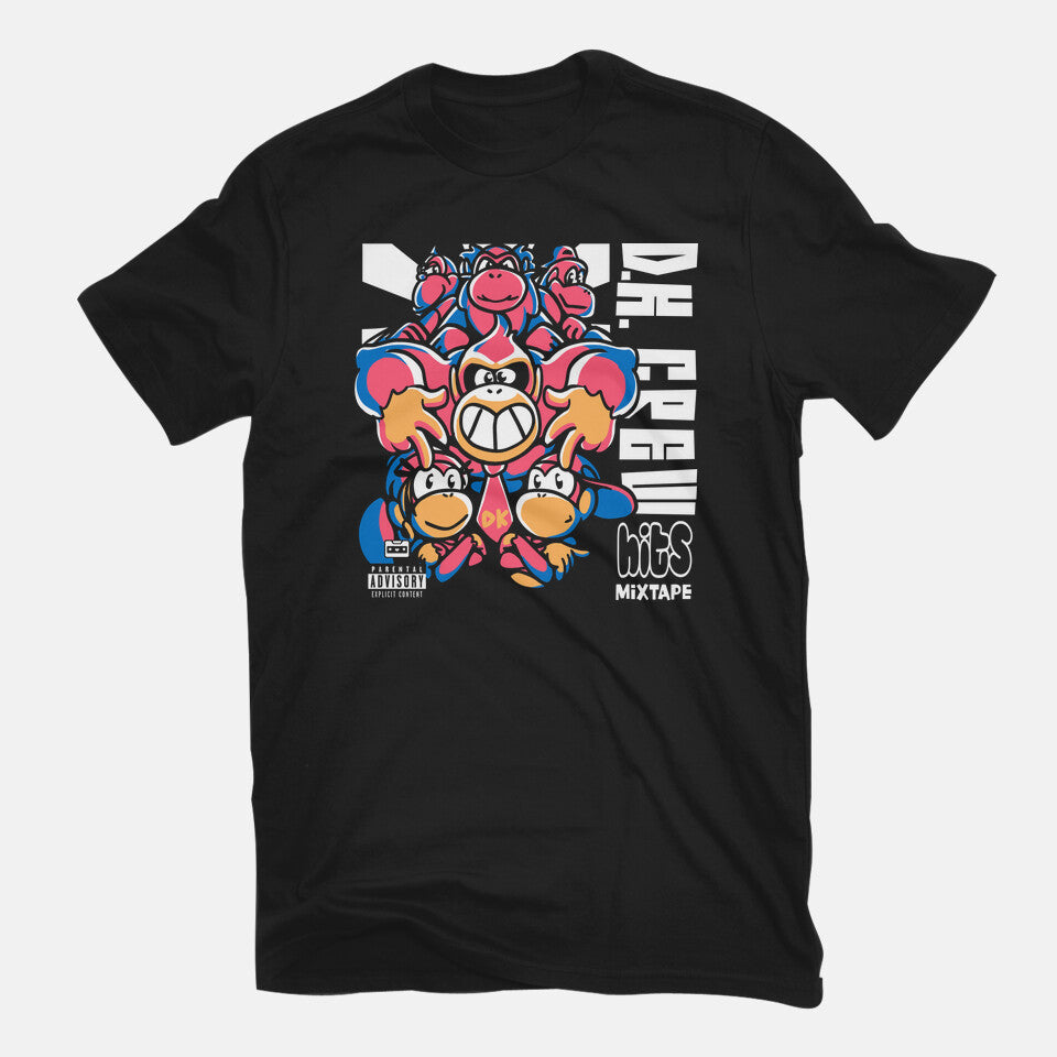 DK Crew Mixtape – Gaming Graphic T-Shirt in black, flat-lay product view