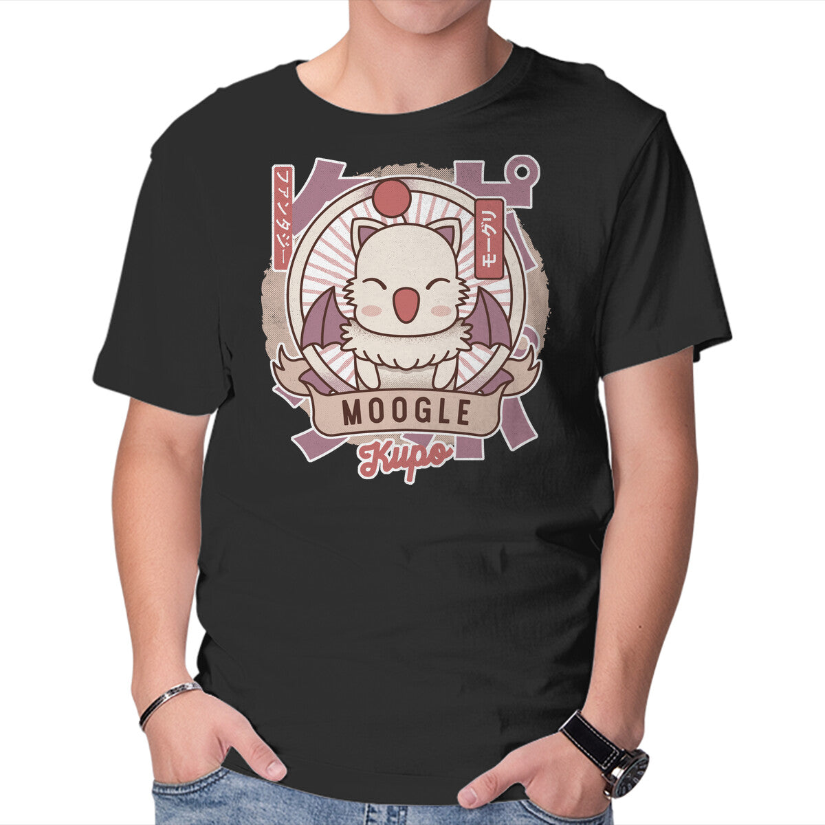 Moogle Retro – Gaming Graphic T-Shirt in black, product display