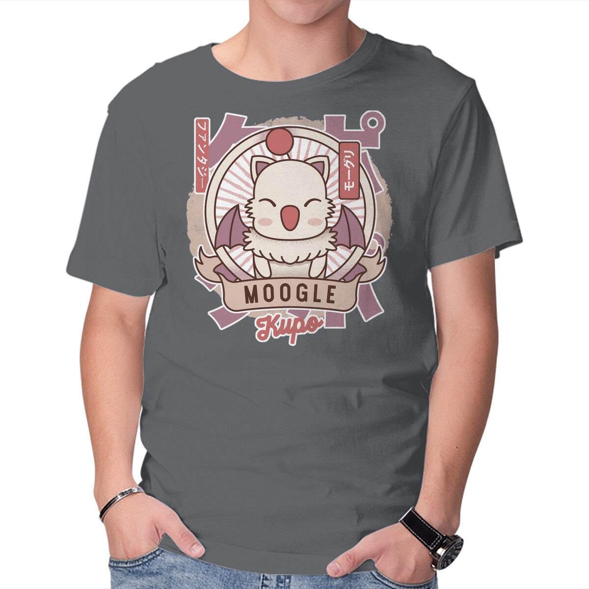 Moogle Retro – Gaming Graphic T-Shirt in charcoal, product display