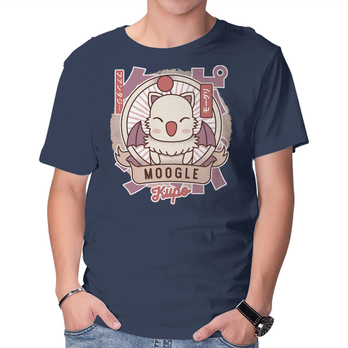 Moogle Retro – Gaming Graphic T-Shirt in navy, product display