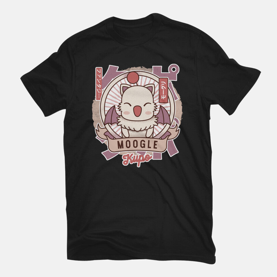 Moogle Retro – Gaming Graphic T-Shirt in black, flat-lay product view