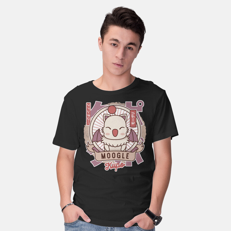 Model wearing black Moogle Retro – Gaming Graphic T-Shirt