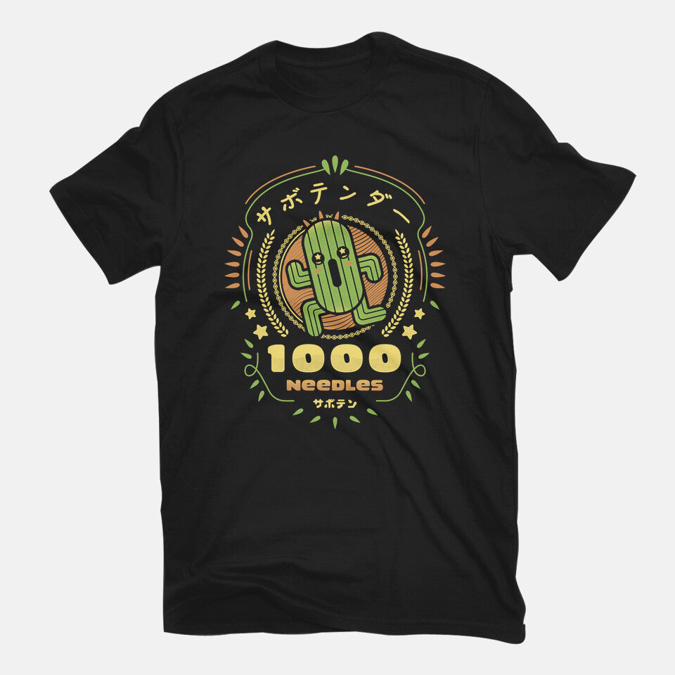 Cactuar Needles – Gaming Graphic T-Shirt in black, flat-lay product view