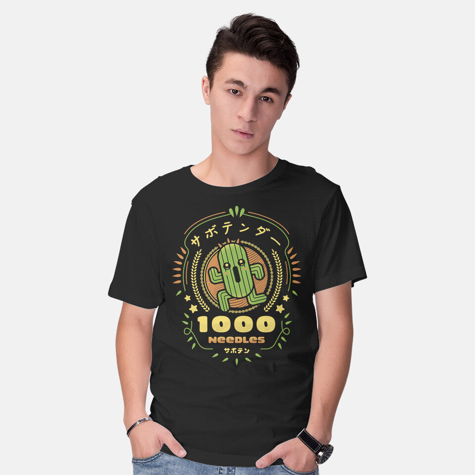 Model wearing black Cactuar Needles – Gaming Graphic T-Shirt