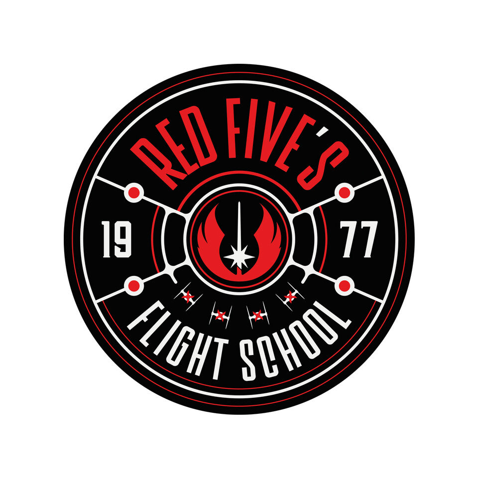 Red Five's Flight School – Sci-Fi Graphic T-Shirt design artwork for white graphic T-shirt