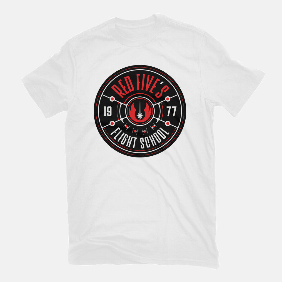 Red Five's Flight School – Sci-Fi Graphic T-Shirt in white, flat-lay product view