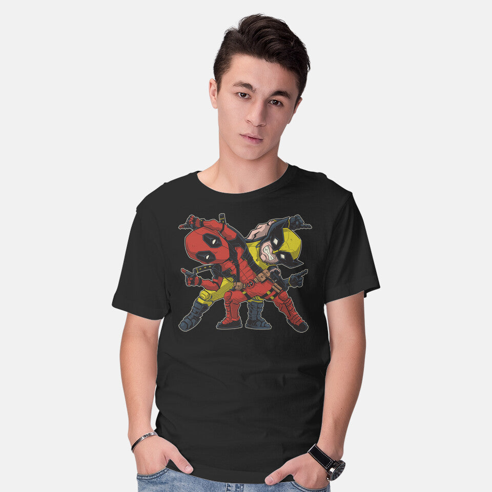 Model wearing black Fusion – Anime Graphic T-Shirt
