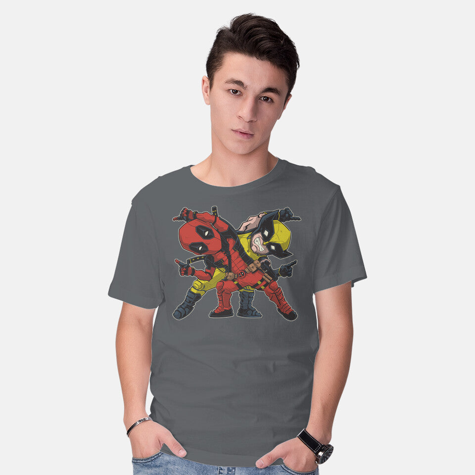 Model wearing charcoal Fusion – Anime Graphic T-Shirt
