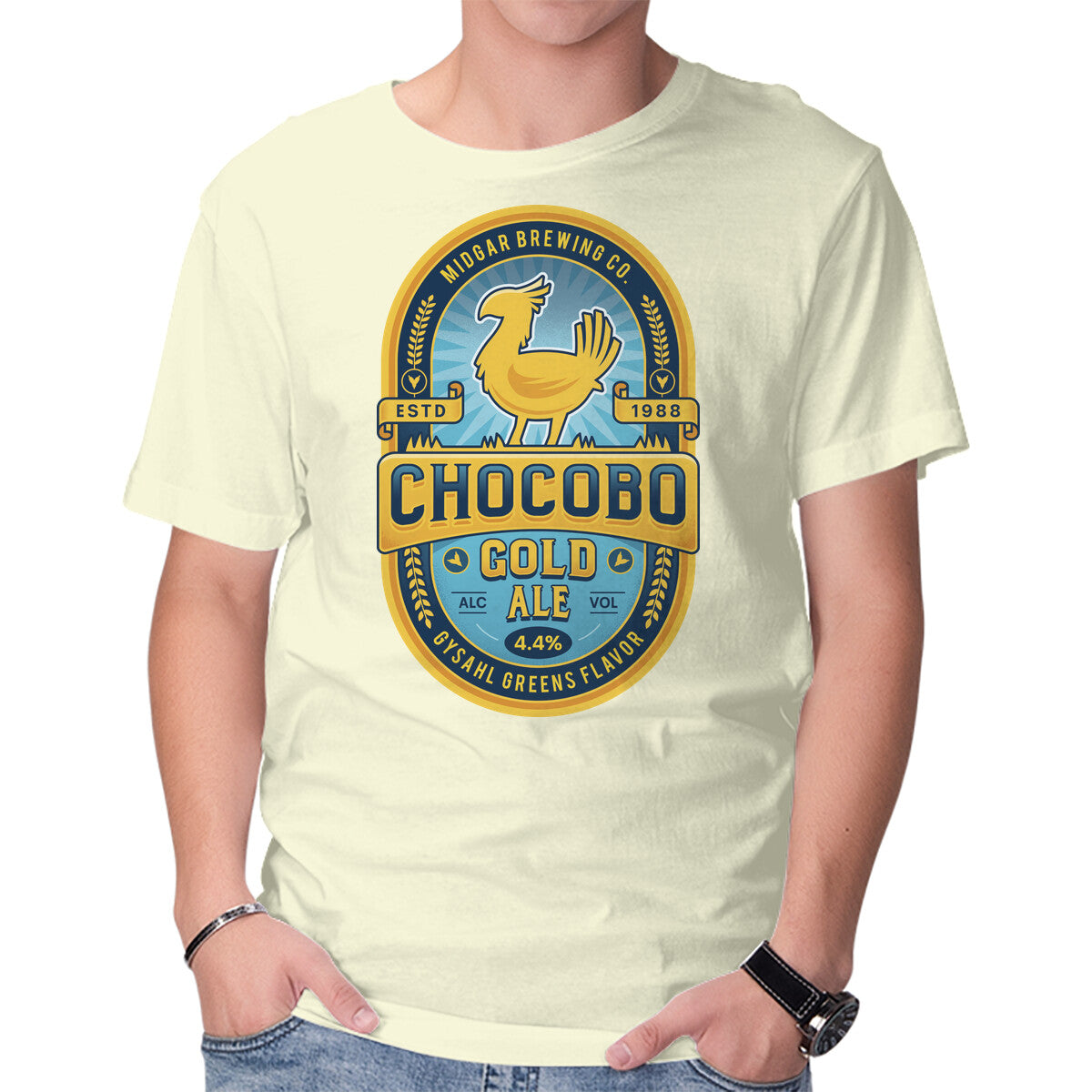 Chocobo Gold Beer Emblem – Gaming Graphic T-Shirt