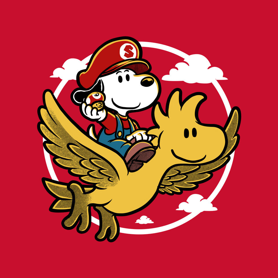 Super Beagle Bros – Dog Graphic T-Shirt design artwork for red graphic T-shirt