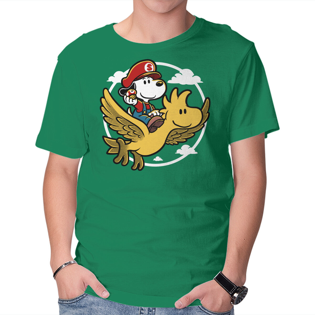 Super Beagle Bros – Dog Graphic T-Shirt in green, product display
