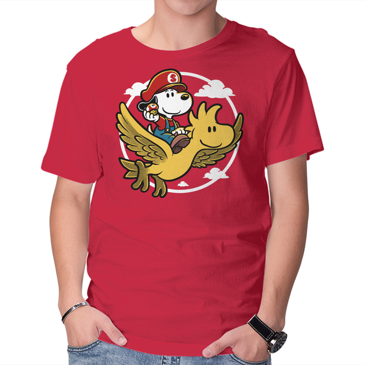 Super Beagle Bros – Dog Graphic T-Shirt in red, product display