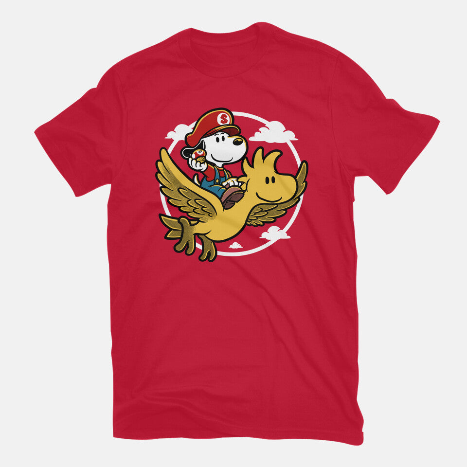 Super Beagle Bros – Dog Graphic T-Shirt in red, flat-lay product view