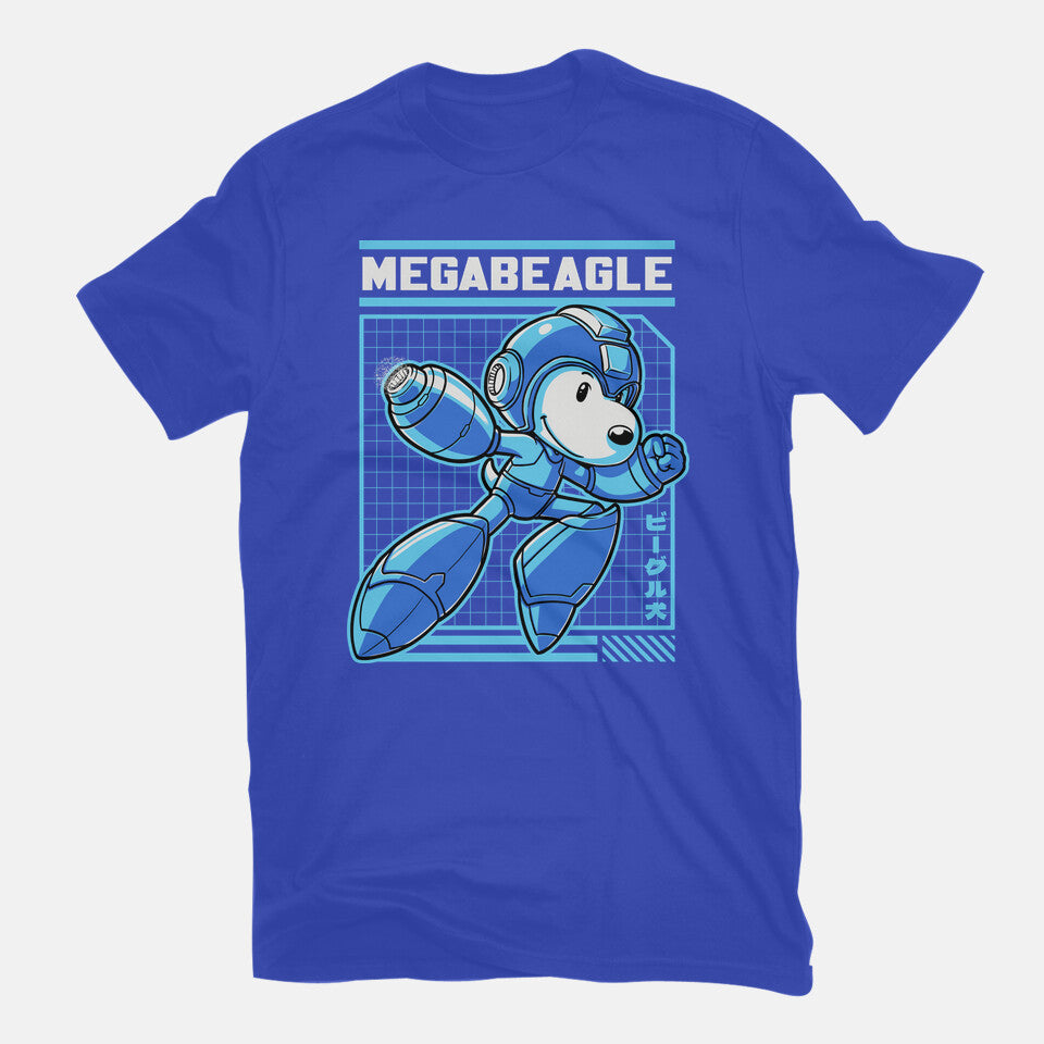 Mega Beagle Videogame – Dog Graphic T-Shirt in royal blue, flat-lay product view