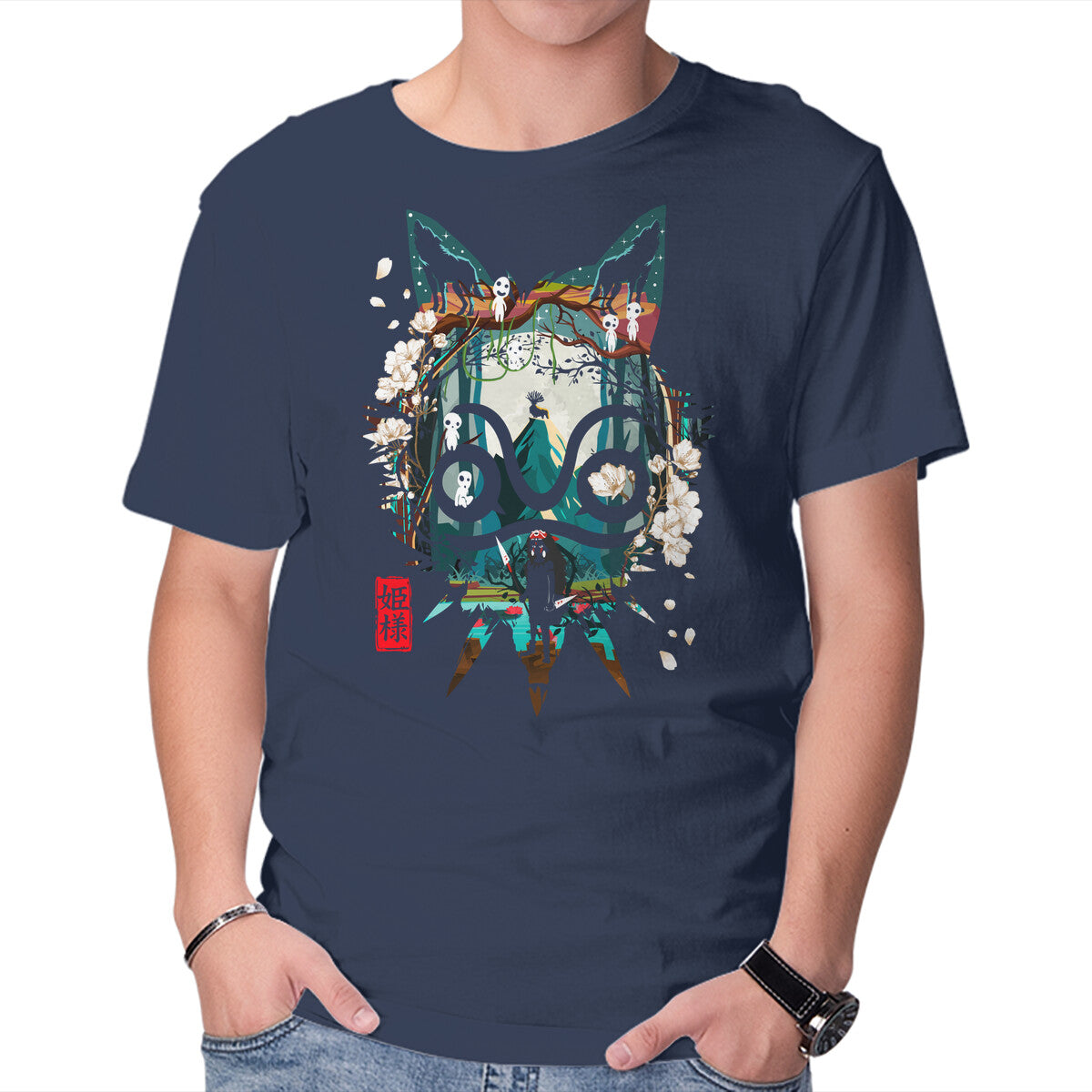 Princess Of The Woods – Anime Graphic T-Shirt in navy, product display
