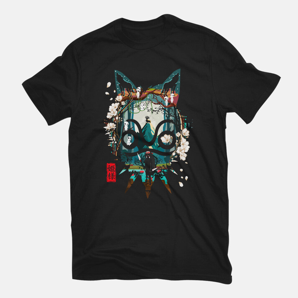 Princess Of The Woods – Anime Graphic T-Shirt in black, flat-lay product view