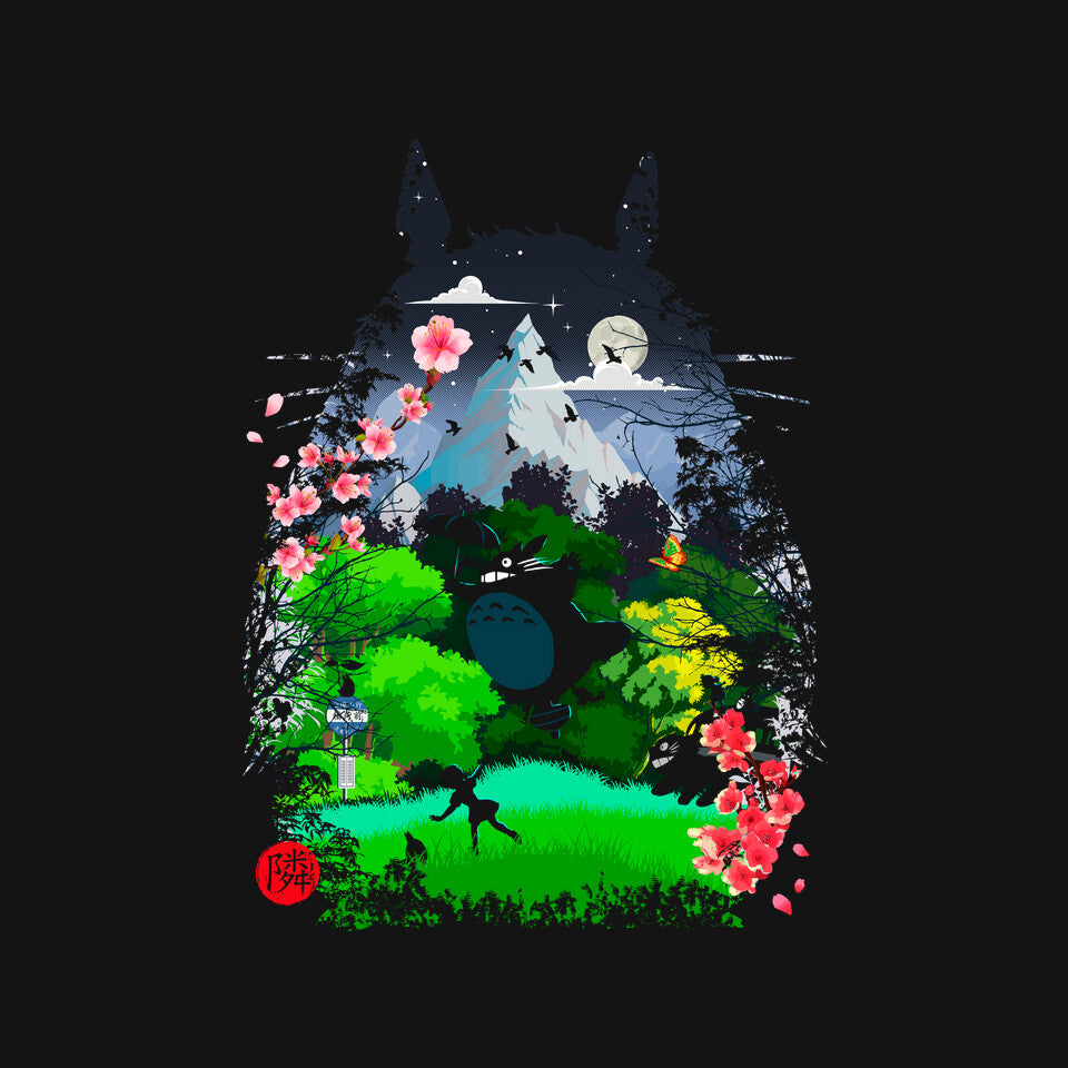 Neighbors And Friends – Anime Graphic T-Shirt design artwork for black graphic T-shirt