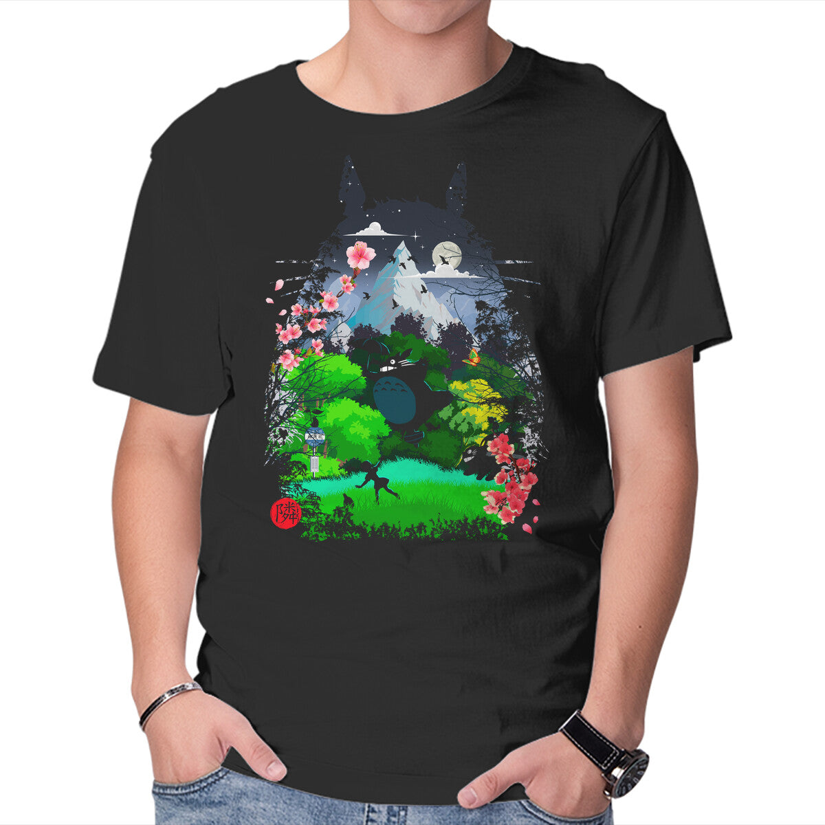 Neighbors And Friends – Anime Graphic T-Shirt in black, product display