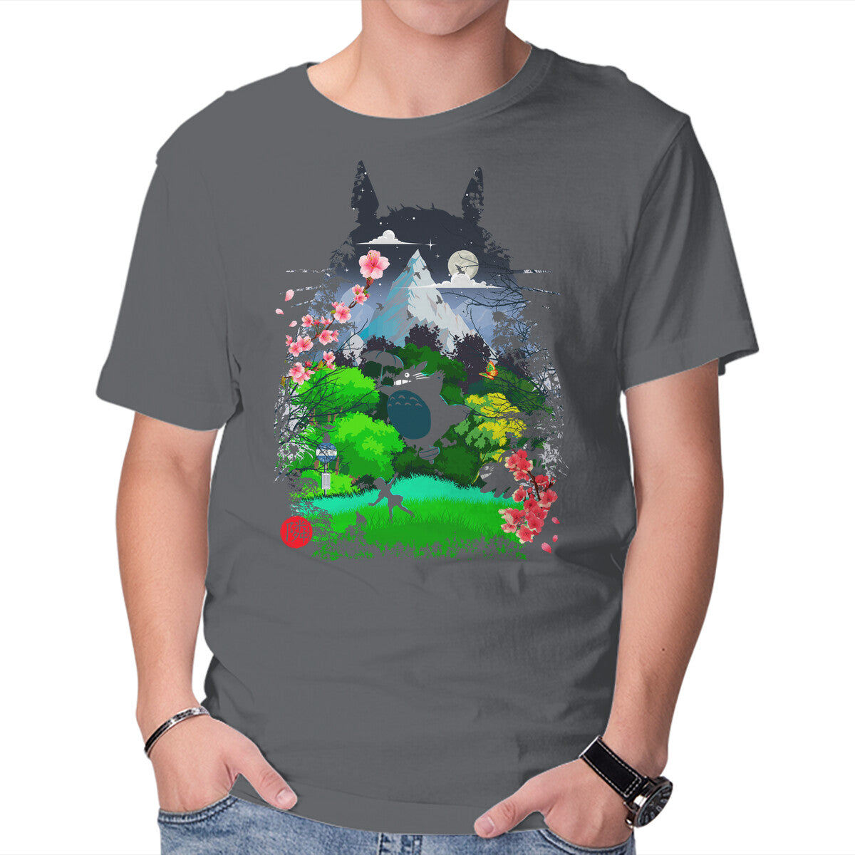 Neighbors And Friends – Anime Graphic T-Shirt in charcoal, product display