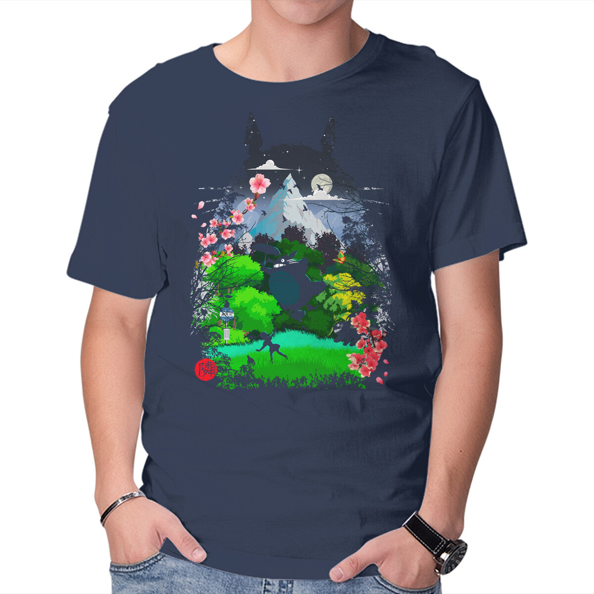 Neighbors And Friends – Anime Graphic T-Shirt in navy, product display