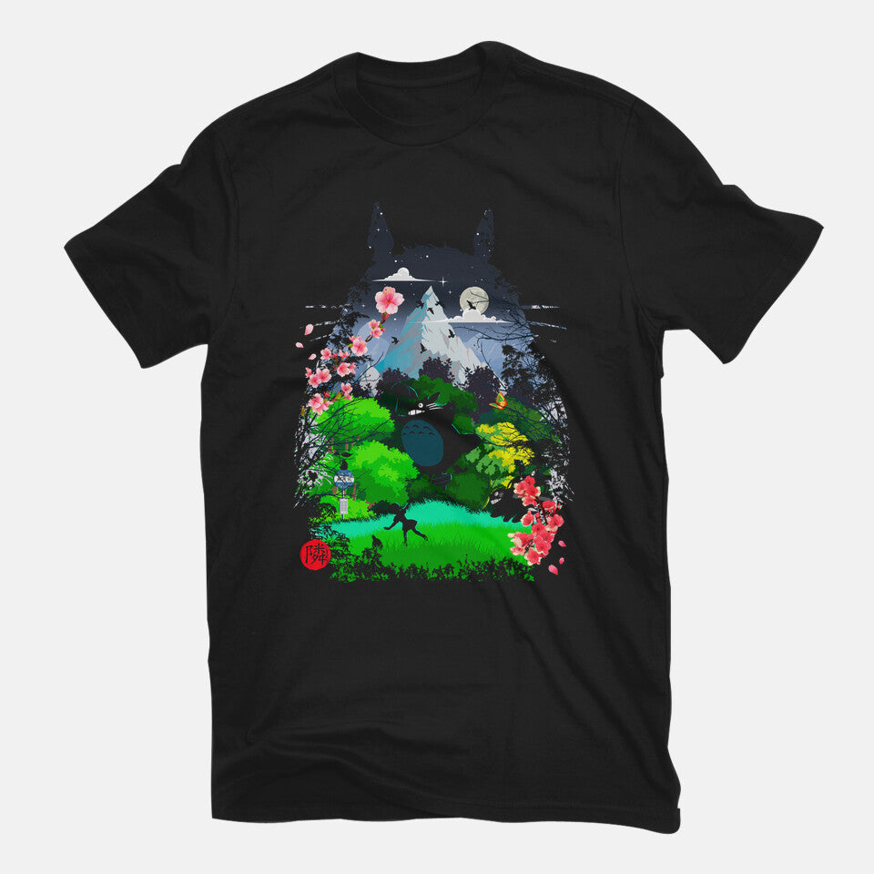 Neighbors And Friends – Anime Graphic T-Shirt in black, flat-lay product view