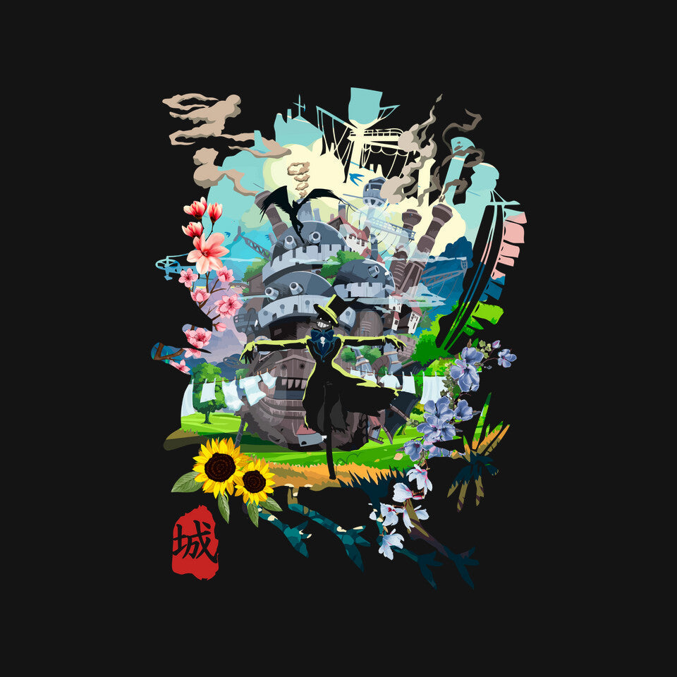 The Magic Castle – Anime Graphic T-Shirt design artwork for black graphic T-shirt