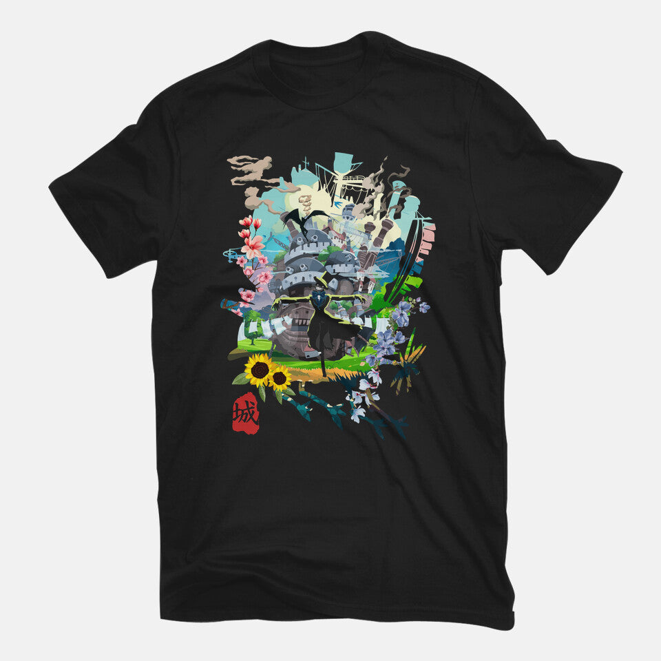 The Magic Castle – Anime Graphic T-Shirt in black, flat-lay product view