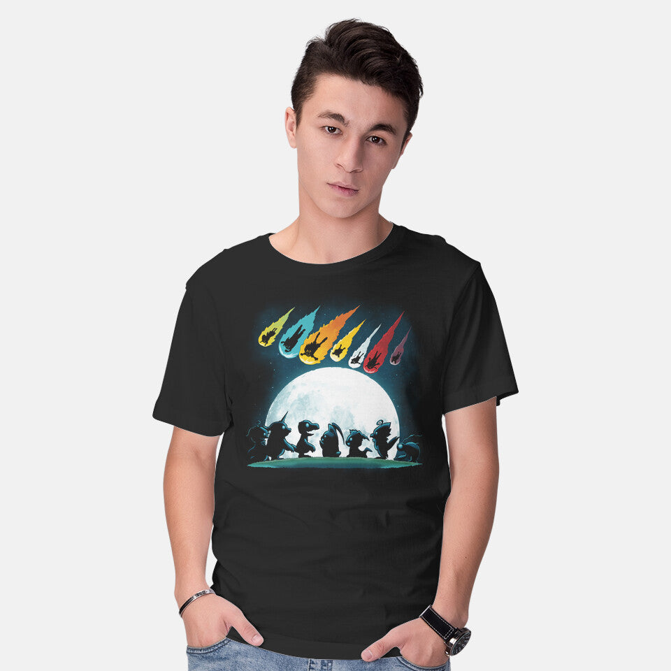Model wearing black Digi Wish – Anime Graphic T-Shirt