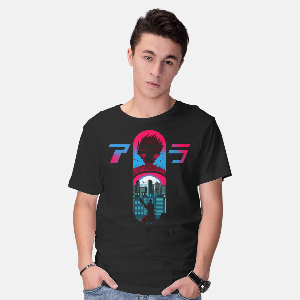 Model wearing black About To Explode – Anime Graphic T-Shirt
