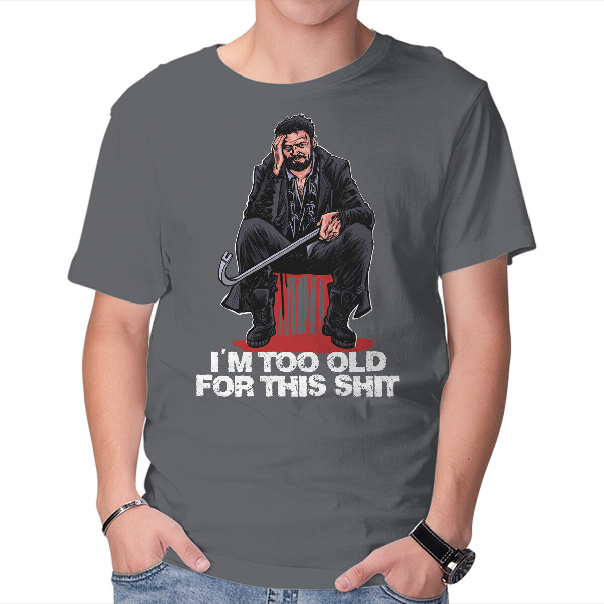 Butcher Is Too Old Graphic T-Shirt in charcoal, product display