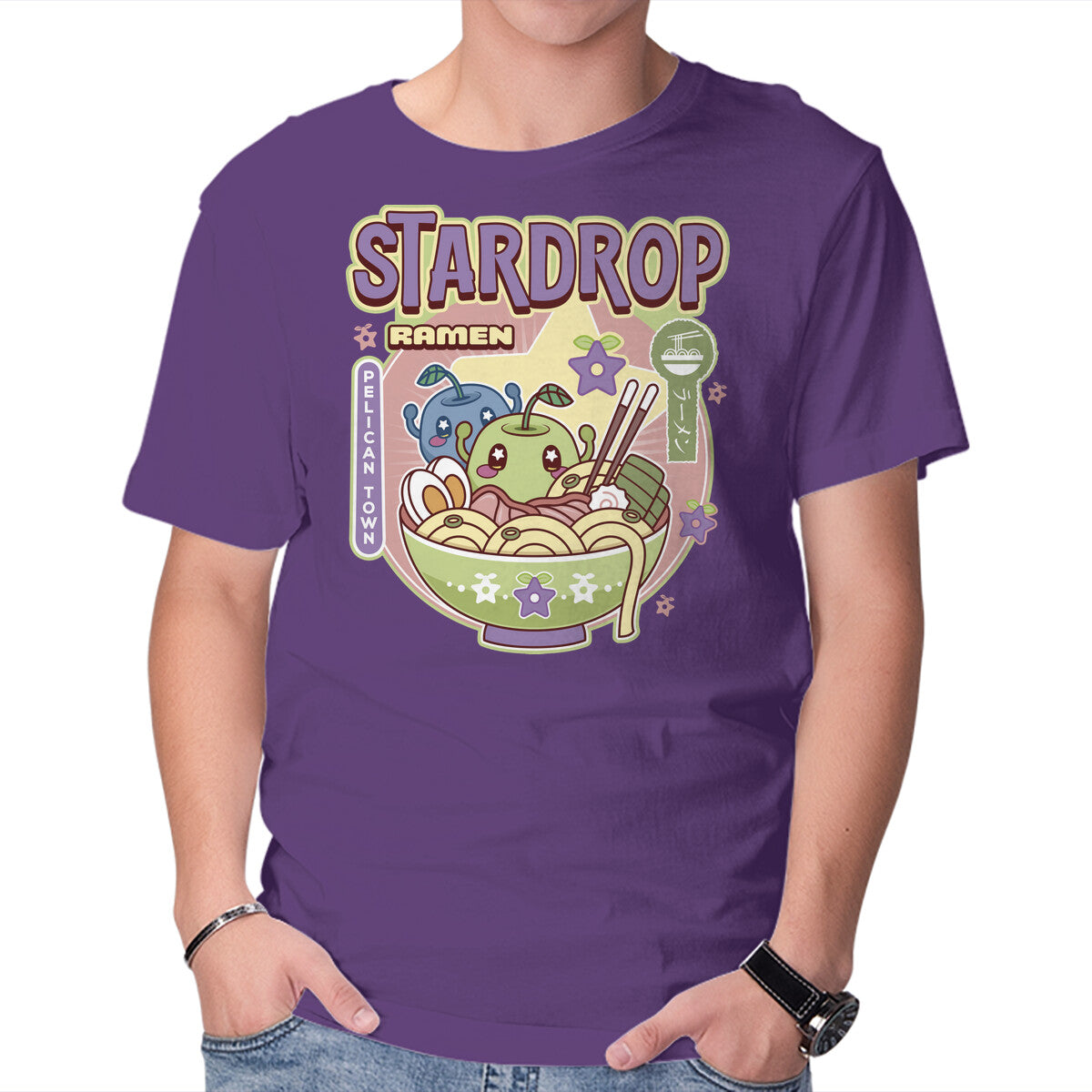 Junimos Ramen – Gaming Graphic T-Shirt in purple, product display