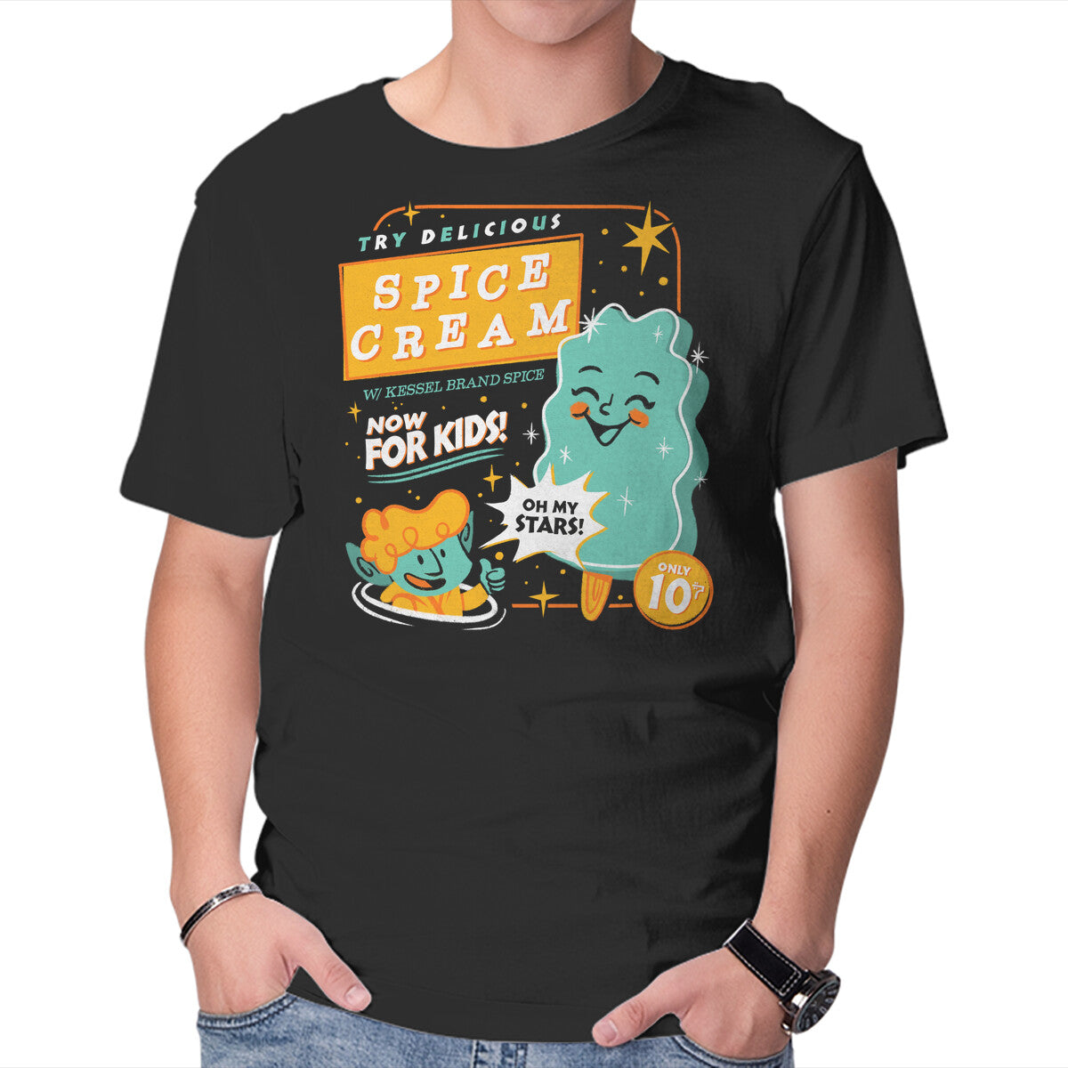 Try Delicious Spice Cream – Sci-Fi Graphic T-Shirt in black, product display